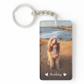 Modern Cute Hearts Personalized Two Photo | White Keychain