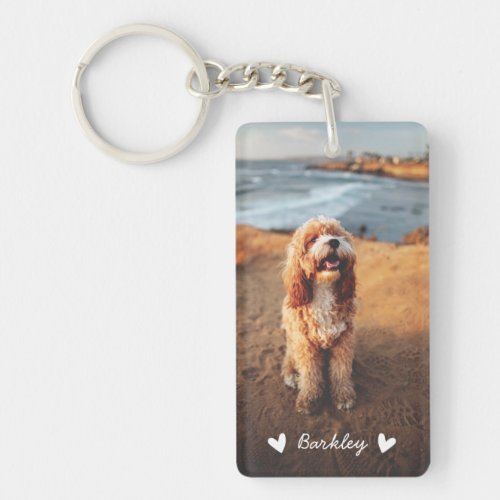 Modern Cute Hearts Personalized Two Photo  White Keychain