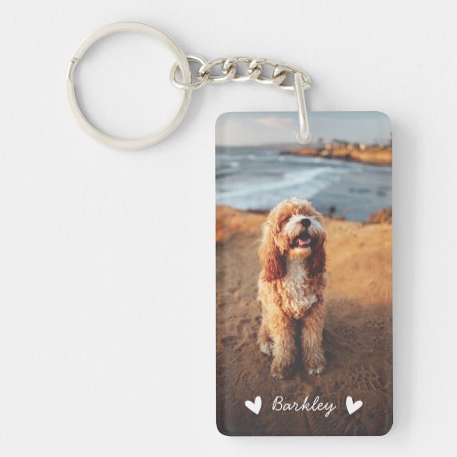 Modern Cute Hearts Personalized Two Photo | White Keychain