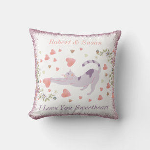 Modern Cute Hearts Script Couple Valentines Day Throw Pillow