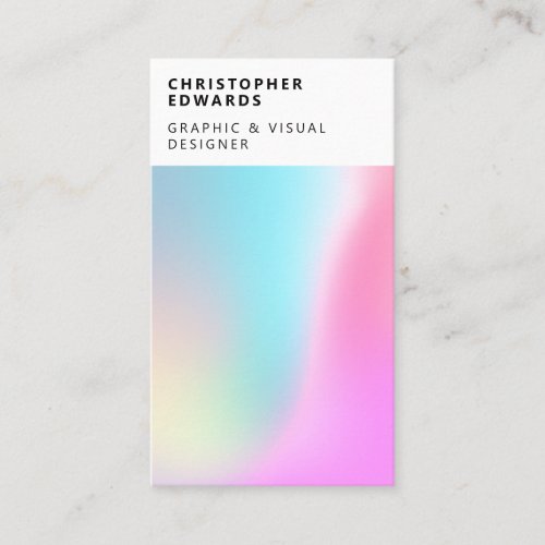 Modern cute holographic gradient white abstract business card