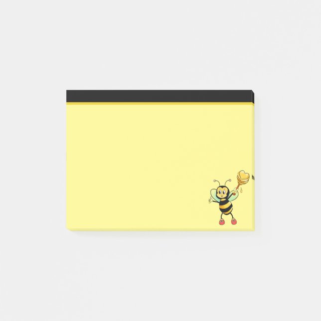 Modern cute honey bee on black & yellow no post-it notes (Front)