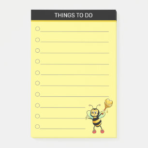 Modern cute honey bee on black & yellow post-it notes