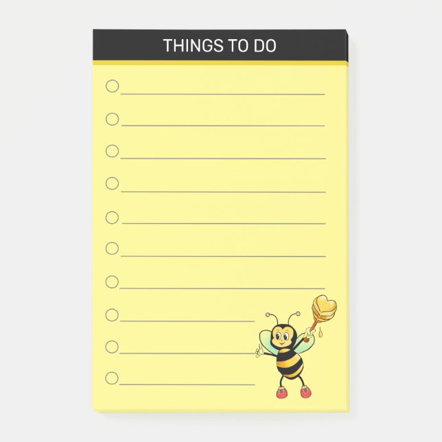 Modern cute honey bee on black & yellow post-it notes (Front)