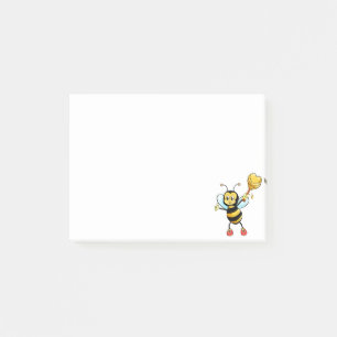 Modern cute honey bee on white post-it notes