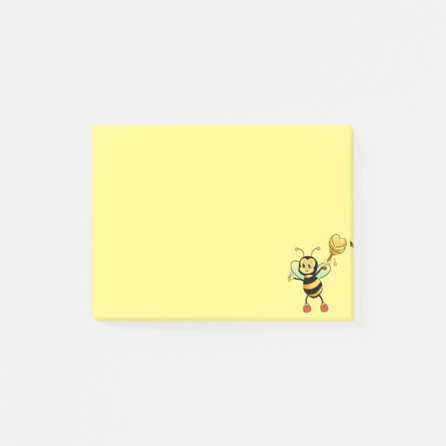 Modern cute honey bee on yellow post-it notes (Front)