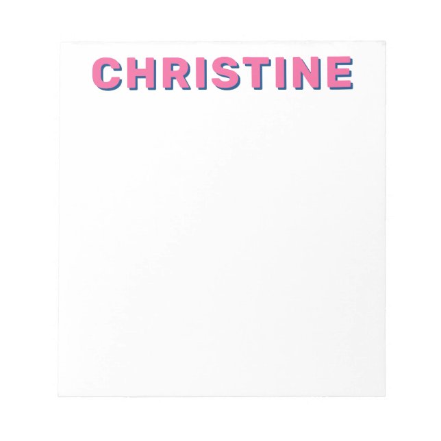 Modern Cute Hot Pink Navy Blue Kids Teacher Notepad (Front)