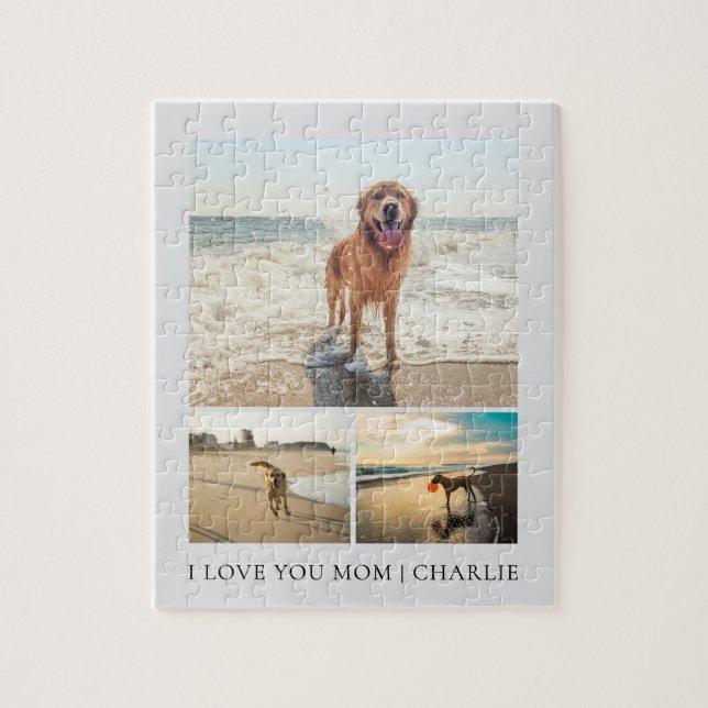 Modern Cute I Love You Mom Dogs Pet Photo Collage Jigsaw Puzzle (Vertical)
