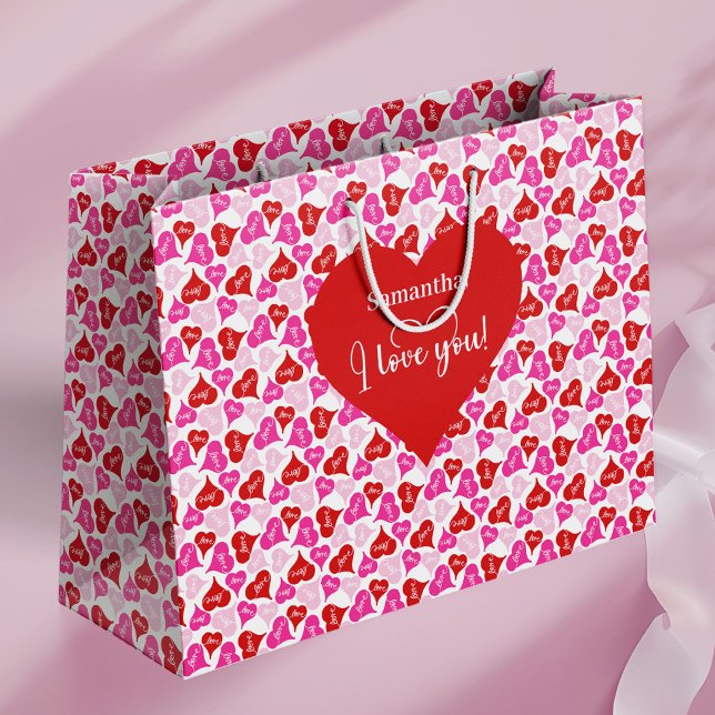 Modern Cute I Love You Text Custom Name Valentine Large Gift Bag (Modern Cute I Love You Text Custom Name Valentine Large Gift Bag)