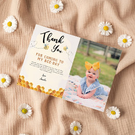 Modern Cute It’s so sweet to bee 1st bee-day photo Thank You Card