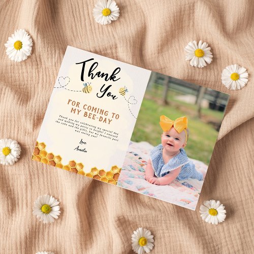 Modern Cute Its so sweet to bee 1st bee_day photo Thank You Card