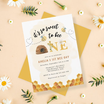 Modern Cute It’s So Sweet To Bee First Birthday Invitation by ncdesignsco at Zazzle