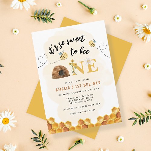 Modern Cute Its so sweet to bee first birthday Invitation