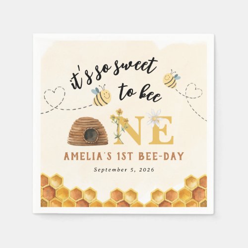 Modern Cute Its so sweet to bee first birthday Napkins