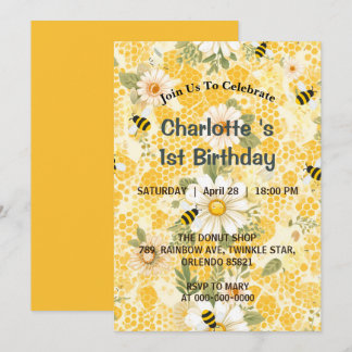 Modern Cute It’s so sweet to bee first Birthday Pa Invitation