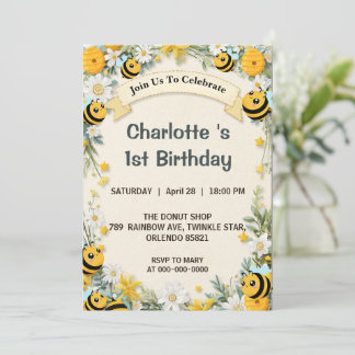 Modern Cute It’s so sweet to bee first Birthday Pa Invitation