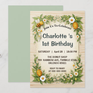 Modern Cute It’s so sweet to bee first Birthday Pa Invitation