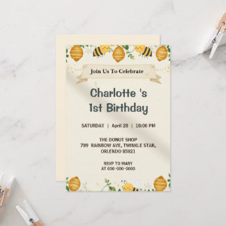 Modern Cute It’s so sweet to bee first Birthday Pa Invitation
