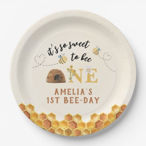 Modern Cute Its so sweet to bee first birthday Paper Plates