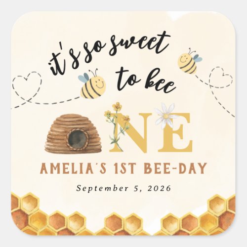 Modern Cute Its so sweet to bee first birthday Square Sticker