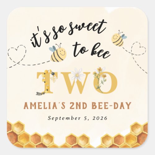 Modern Cute Its so sweet to bee second birthday Square Sticker