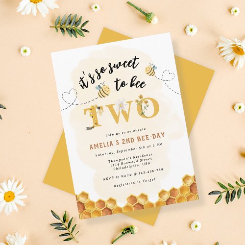 Modern Cute Its so sweet to bee two 2nd birthday Invitation