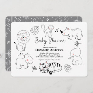 Modern Cute Jungle Safari Animals Baby Shower Invitation