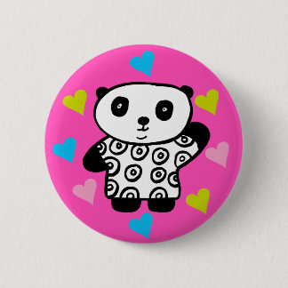 Modern Cute Kawaii Panda Bear Pink Love Hearts Button