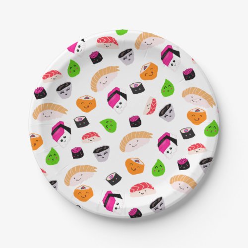 modern cute kawaii sushi pastel cartoon pattern paper plates