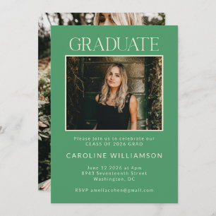 Modern Cute Kelly Green Two Photo Graduation Party Invitation