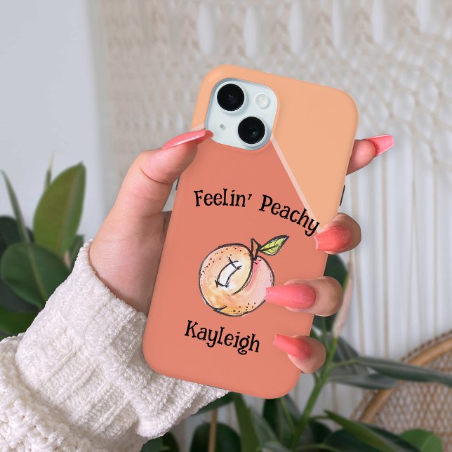 Modern Cute Kitschy Peach Add Name Fun Summer Case-Mate iPhone Case (Creator Uploaded)