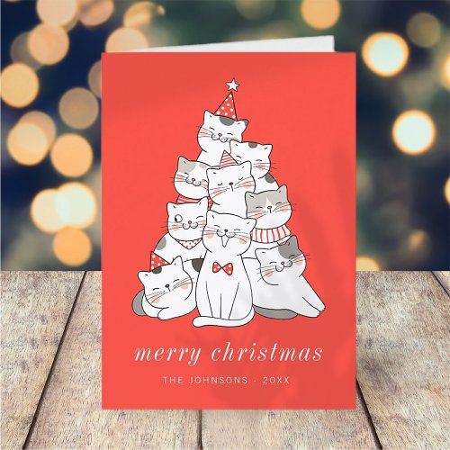Modern Cute Kitten Cats Christmas Tree Holiday Card Modern Cute Kitten Cats Christmas Tree Holiday Card