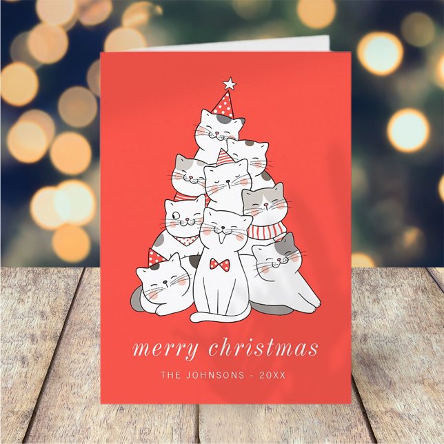 Modern Cute Kitten Cats Christmas Tree Holiday Card (Creator Uploaded)