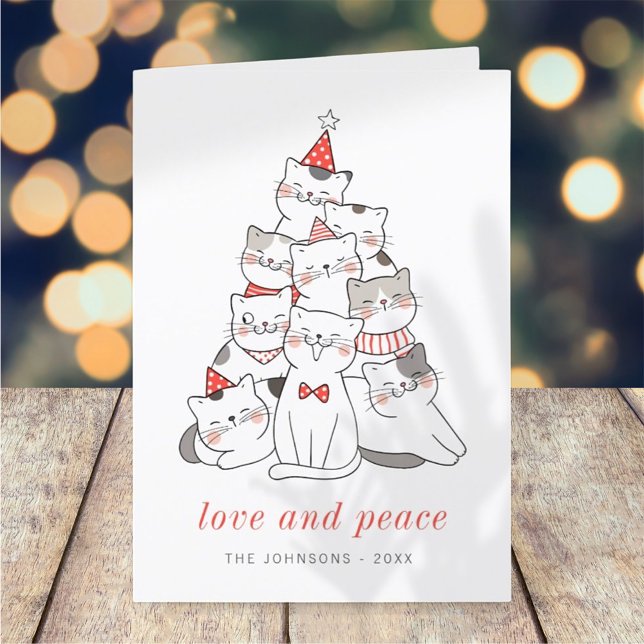 Modern Cute Kitten Cats Christmas Tree Holiday Card (Creator Uploaded)