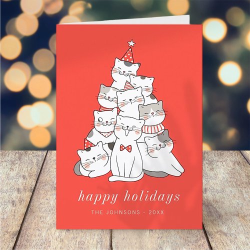 Modern Cute Kitten Cats Christmas Tree Holiday Card