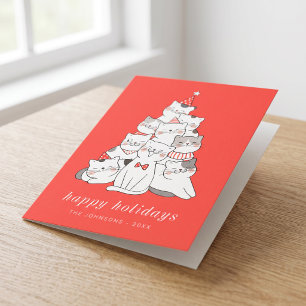 Modern Cute Kitten Cats Christmas Tree Holiday Card