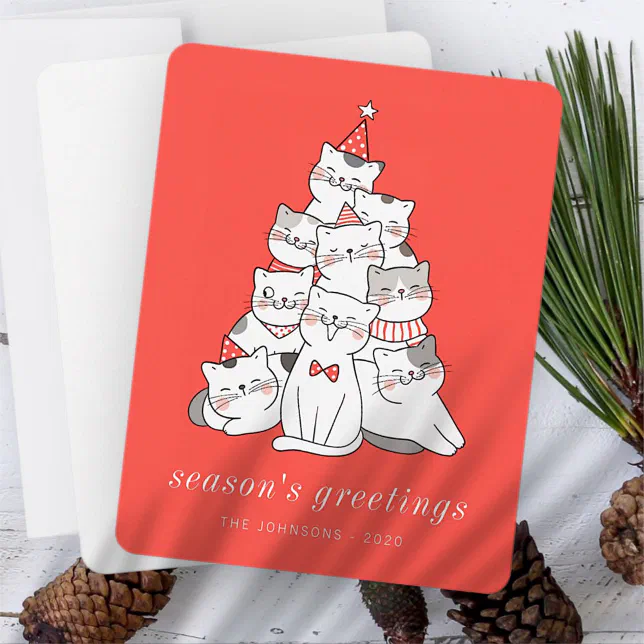 Modern Cute Kitten Cats Christmas Tree Holiday Card | Zazzle