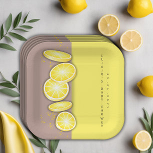 Modern Cute Lemon Slice Sprinkle Baby Shower Paper Plates