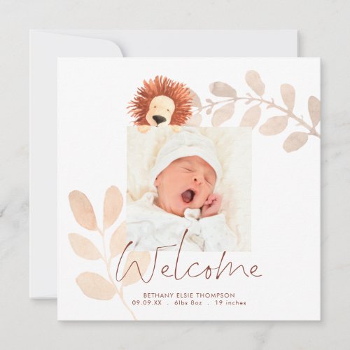 Modern Cute Lion Baby Photo Birth Announcement