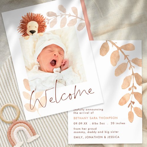 Modern Cute Lion Baby Photo Birth Announcement