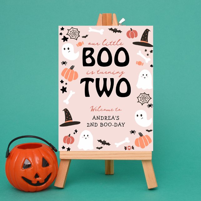 Modern Cute Little Boo turning Two Spooky Birthday Foam Board (Creator Uploaded)
