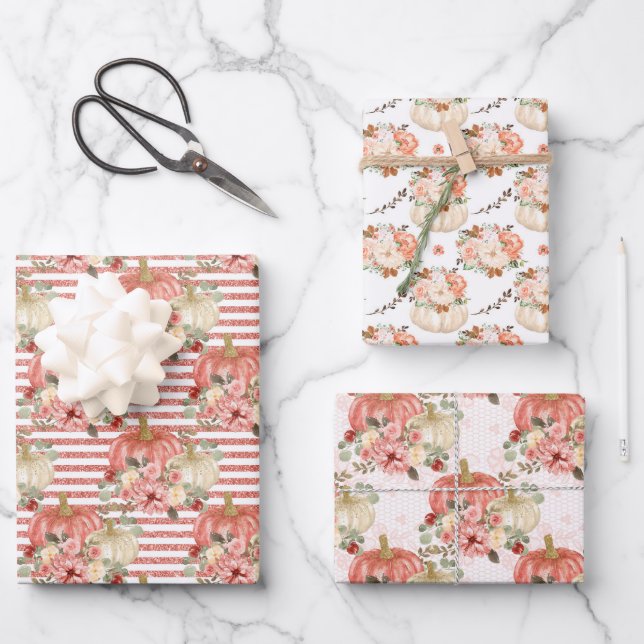 Modern Cute Little Pumpkin Birthday Baby Shower Wrapping Paper Sheets (Front)
