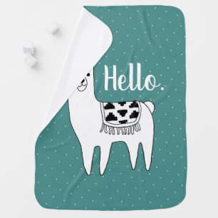 Modern Cute Llama Sketch Hello Swaddle Blanket