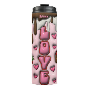 Modern Cute Love Typography Strawberry Chocolate Thermal Tumbler