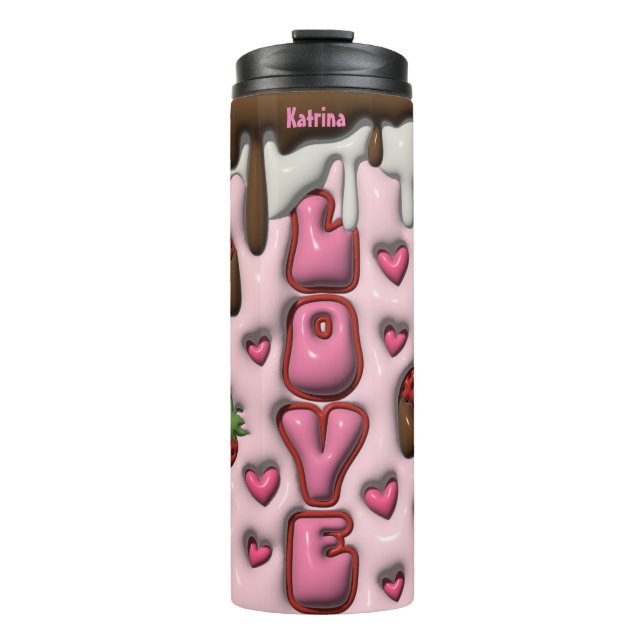 Modern Cute Love Typography Strawberry Chocolate  Thermal Tumbler (Front)