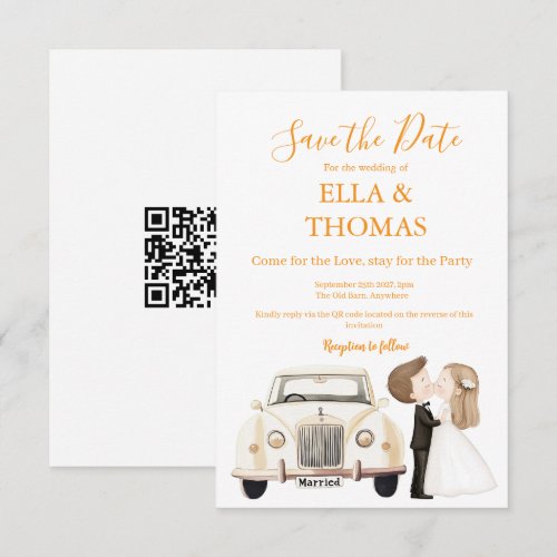 Modern Cute Marigold Text with QR code Save The Date