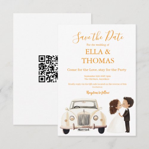 Modern Cute Marigold Text with QR code Save The Date
