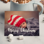 Modern Cute Merry Christmas Photo Card<br><div class="desc">A modern brush font typography for this personalizable holiday photo cards collection.</div>
