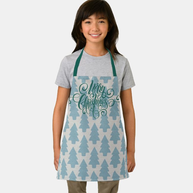 Modern Cute Merry Christmas Tree FUN Lettering Apron