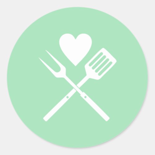 Modern Cute Mint Green White BBQ Heart Baby Shower Classic Round Sticker